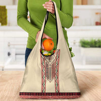 Traditional Romanian Grocery Bag With Red Traditional Embroidery Patterns