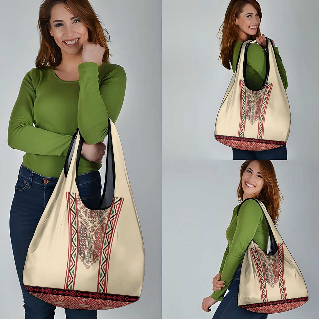Traditional Romanian Grocery Bag With Red Traditional Embroidery Patterns
