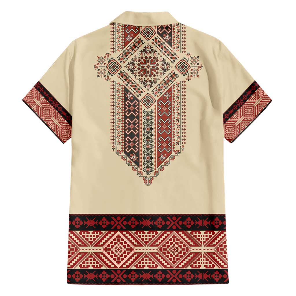 Traditional Romanian Hawaiian Shirt With Red Traditional Embroidery Patterns