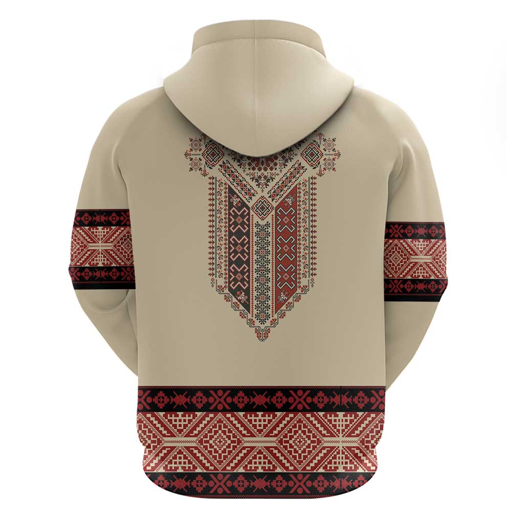 Traditional Romanian Hoodie With Red Traditional Embroidery Patterns