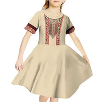 Traditional Romanian Kid Short Sleeve Dress With Red Traditional Embroidery Patterns