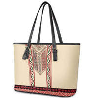 Traditional Romanian Leather Tote Bag With Red Traditional Embroidery Patterns