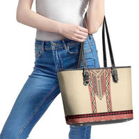 Traditional Romanian Leather Tote Bag With Red Traditional Embroidery Patterns