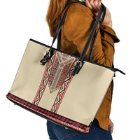 Traditional Romanian Leather Tote Bag With Red Traditional Embroidery Patterns