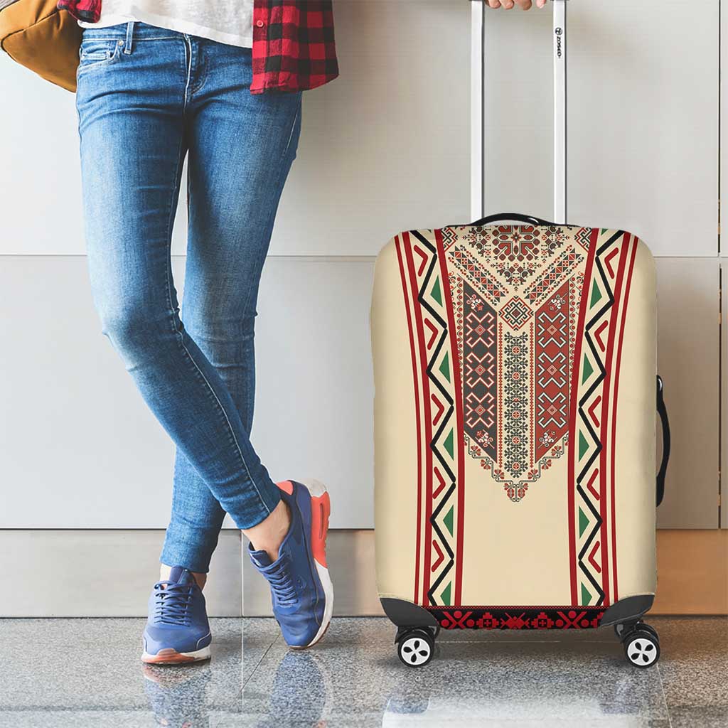 Traditional Romanian Luggage Cover With Red Traditional Embroidery Patterns