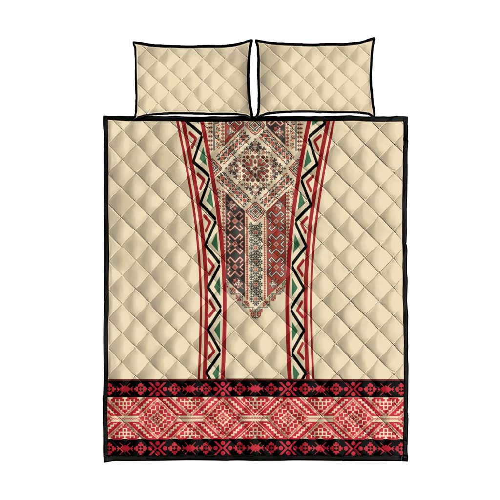 Traditional Romanian Quilt Bed Set With Red Traditional Embroidery Patterns - Wonder Print Shop