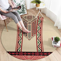Traditional Romanian Round Carpet With Red Traditional Embroidery Patterns - Wonder Print Shop