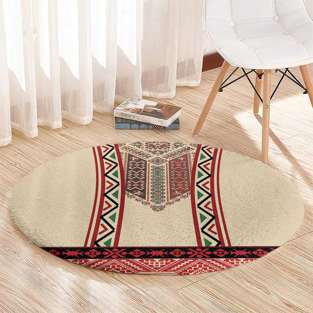 Traditional Romanian Round Carpet With Red Traditional Embroidery Patterns - Wonder Print Shop