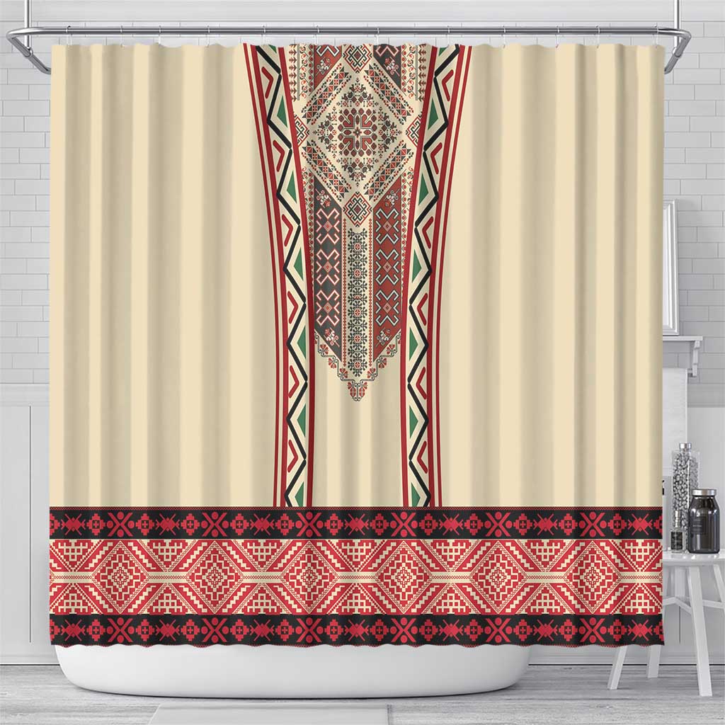 Traditional Romanian Shower Curtain With Red Traditional Embroidery Patterns - Wonder Print Shop