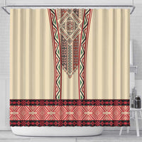 Traditional Romanian Shower Curtain With Red Traditional Embroidery Patterns - Wonder Print Shop