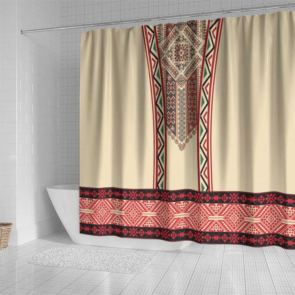 Traditional Romanian Shower Curtain With Red Traditional Embroidery Patterns - Wonder Print Shop