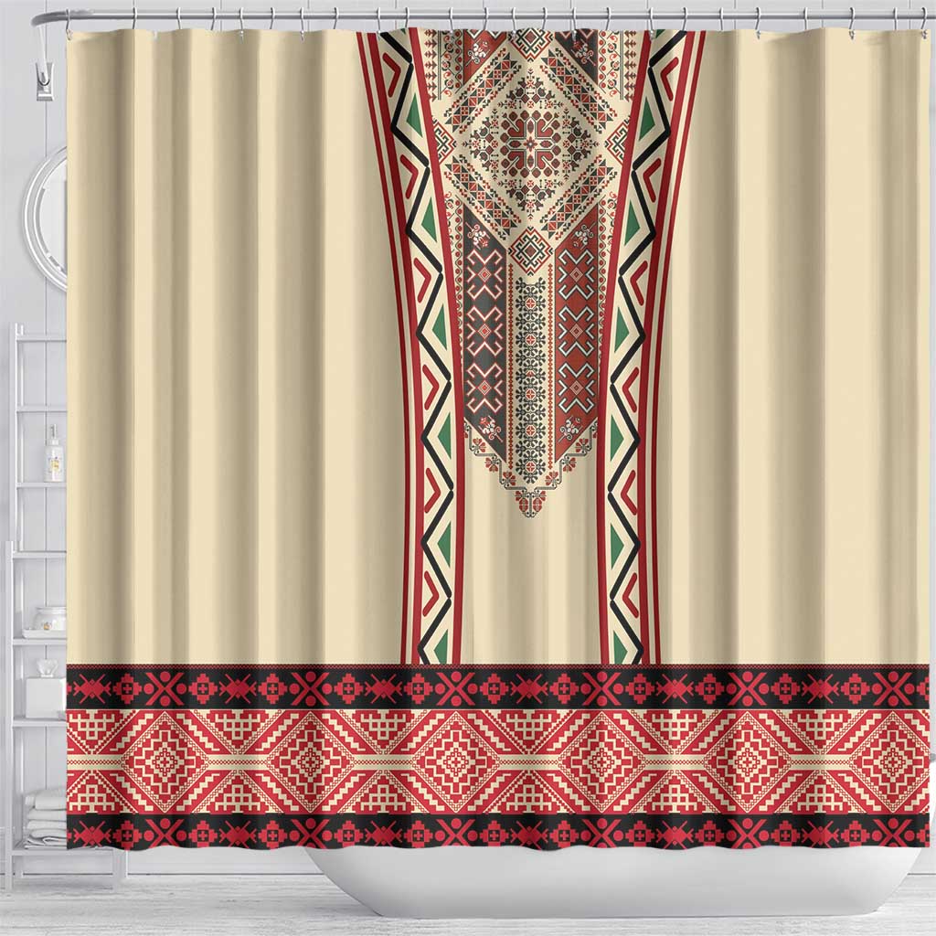 Traditional Romanian Shower Curtain With Red Traditional Embroidery Patterns - Wonder Print Shop