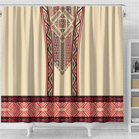 Traditional Romanian Shower Curtain With Red Traditional Embroidery Patterns - Wonder Print Shop