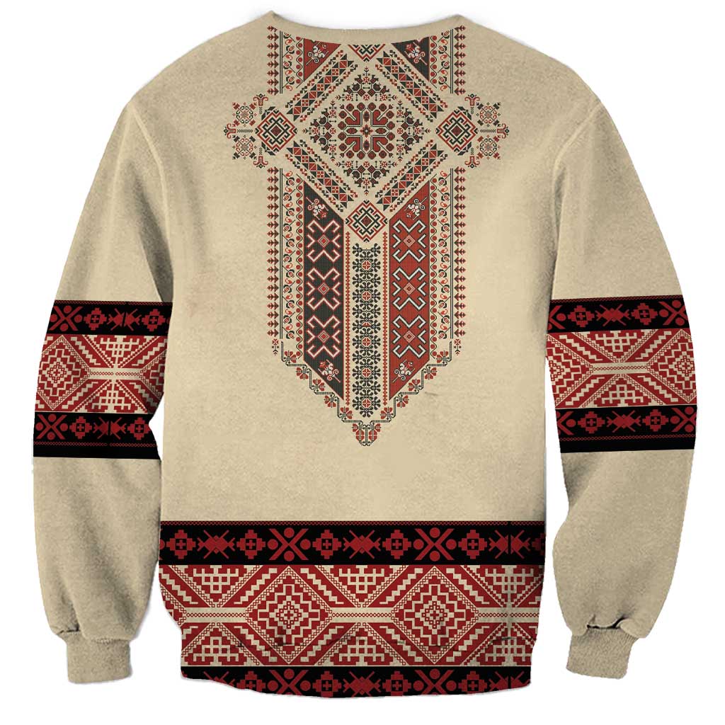 Traditional Romanian Sweatshirt With Red Traditional Embroidery Patterns - Wonder Print Shop