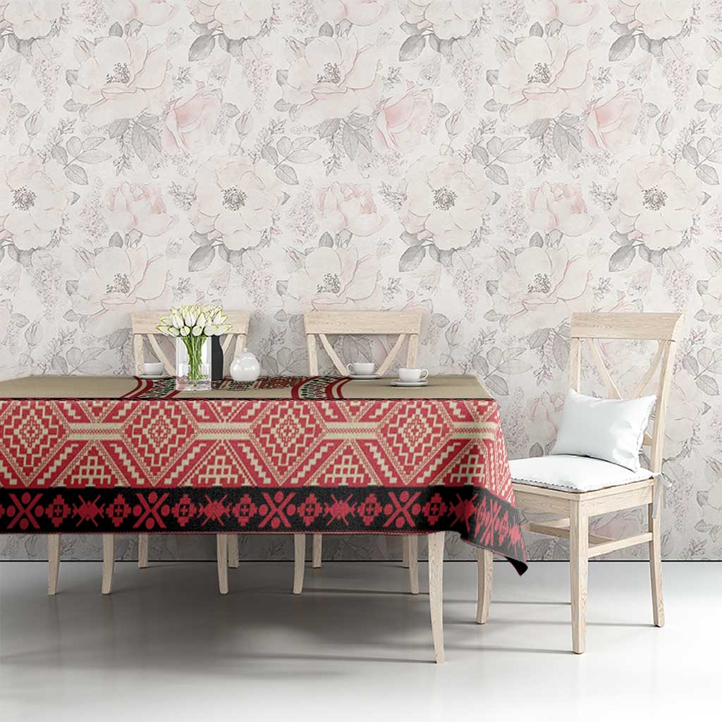 Traditional Romanian Tablecloth With Red Traditional Embroidery Patterns - Wonder Print Shop