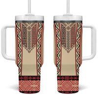 Traditional Romanian Tumbler With Handle With Red Traditional Embroidery Patterns - Wonder Print Shop