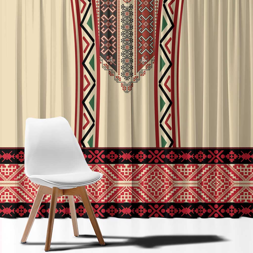 Traditional Romanian Window Curtain With Red Traditional Embroidery Patterns - Wonder Print Shop