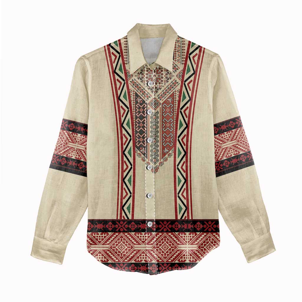 Traditional Romanian Women Casual Shirt With Red Traditional Embroidery Patterns - Wonder Print Shop