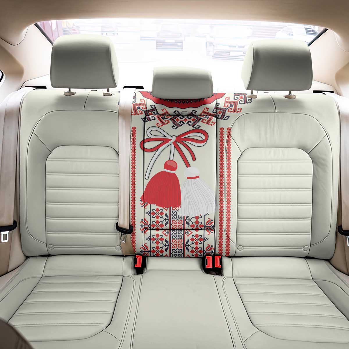 Happy Martisor Day Back Car Seat Cover Traditional Romanian Folklore Pattern