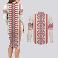 Happy Martisor Day Couples Matching Long Sleeve Bodycon Dress and Long Sleeve Button Shirt Traditional Romanian Folklore Pattern