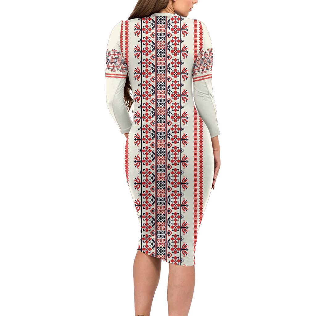 Happy Martisor Day Family Matching Long Sleeve Bodycon Dress and Hawaiian Shirt Traditional Romanian Folklore Pattern