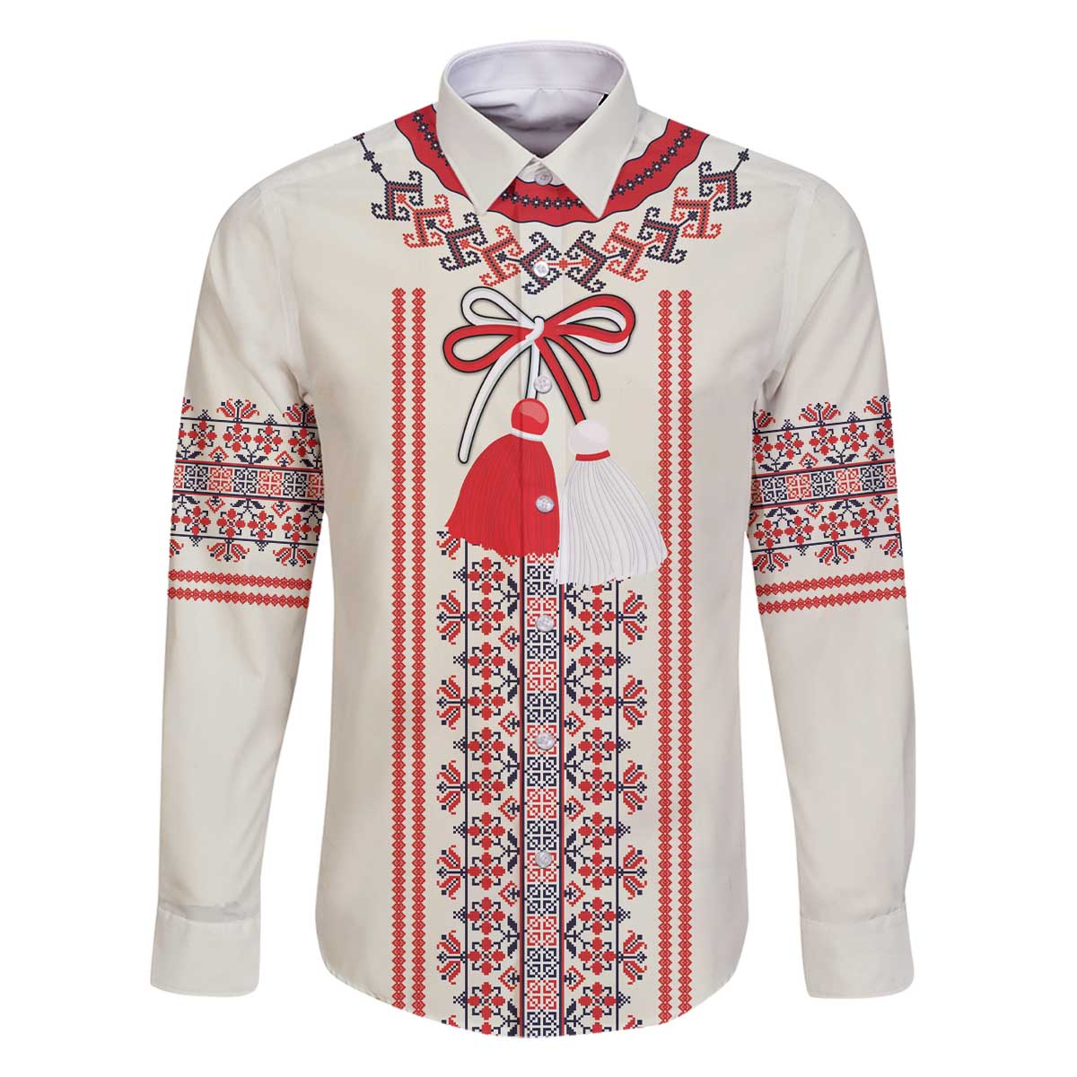Happy Martisor Day Family Matching Off The Shoulder Long Sleeve Dress and Hawaiian Shirt Traditional Romanian Folklore Pattern