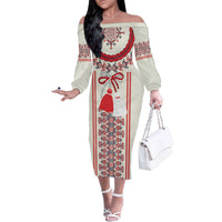 Happy Martisor Day Family Matching Off The Shoulder Long Sleeve Dress and Hawaiian Shirt Traditional Romanian Folklore Pattern