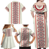 Happy Martisor Day Family Matching Off Shoulder Maxi Dress and Hawaiian Shirt Traditional Romanian Folklore Pattern