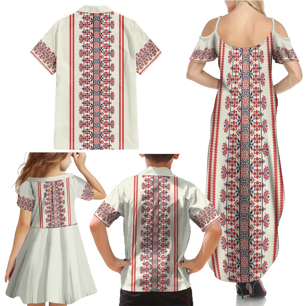 Happy Martisor Day Family Matching Summer Maxi Dress and Hawaiian Shirt Traditional Romanian Folklore Pattern