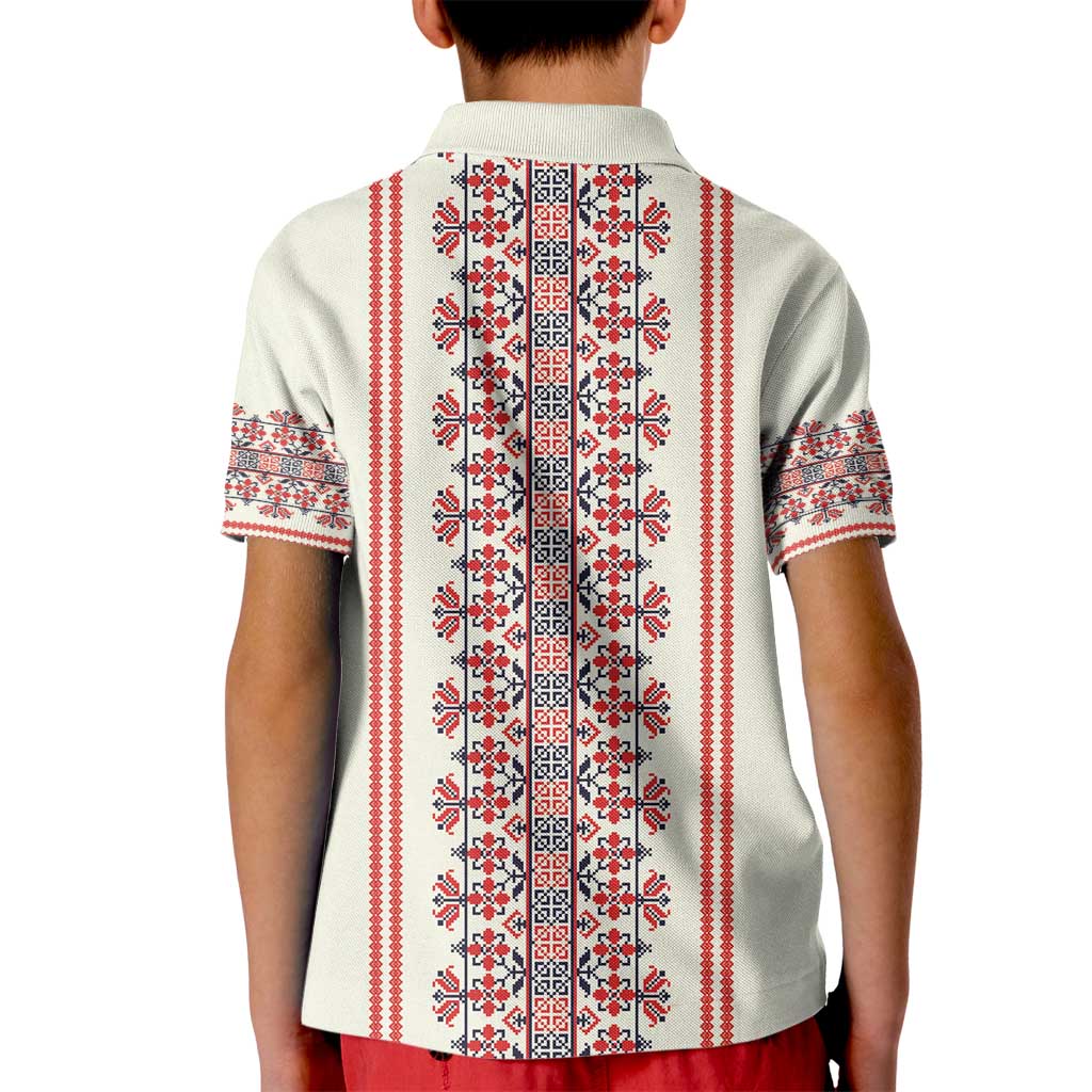 Happy Martisor Day Kid Polo Shirt Traditional Romanian Folklore Pattern