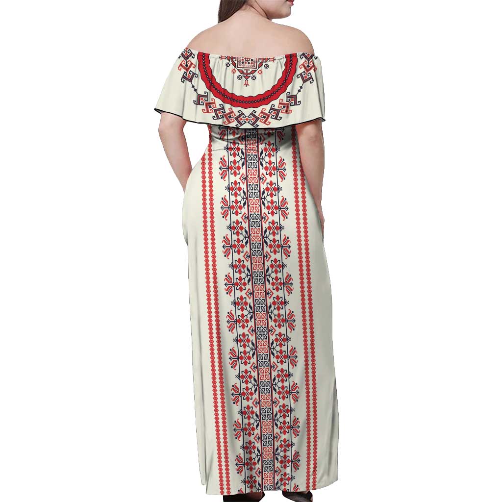 Happy Martisor Day Off Shoulder Maxi Dress Traditional Romanian Folklore Pattern