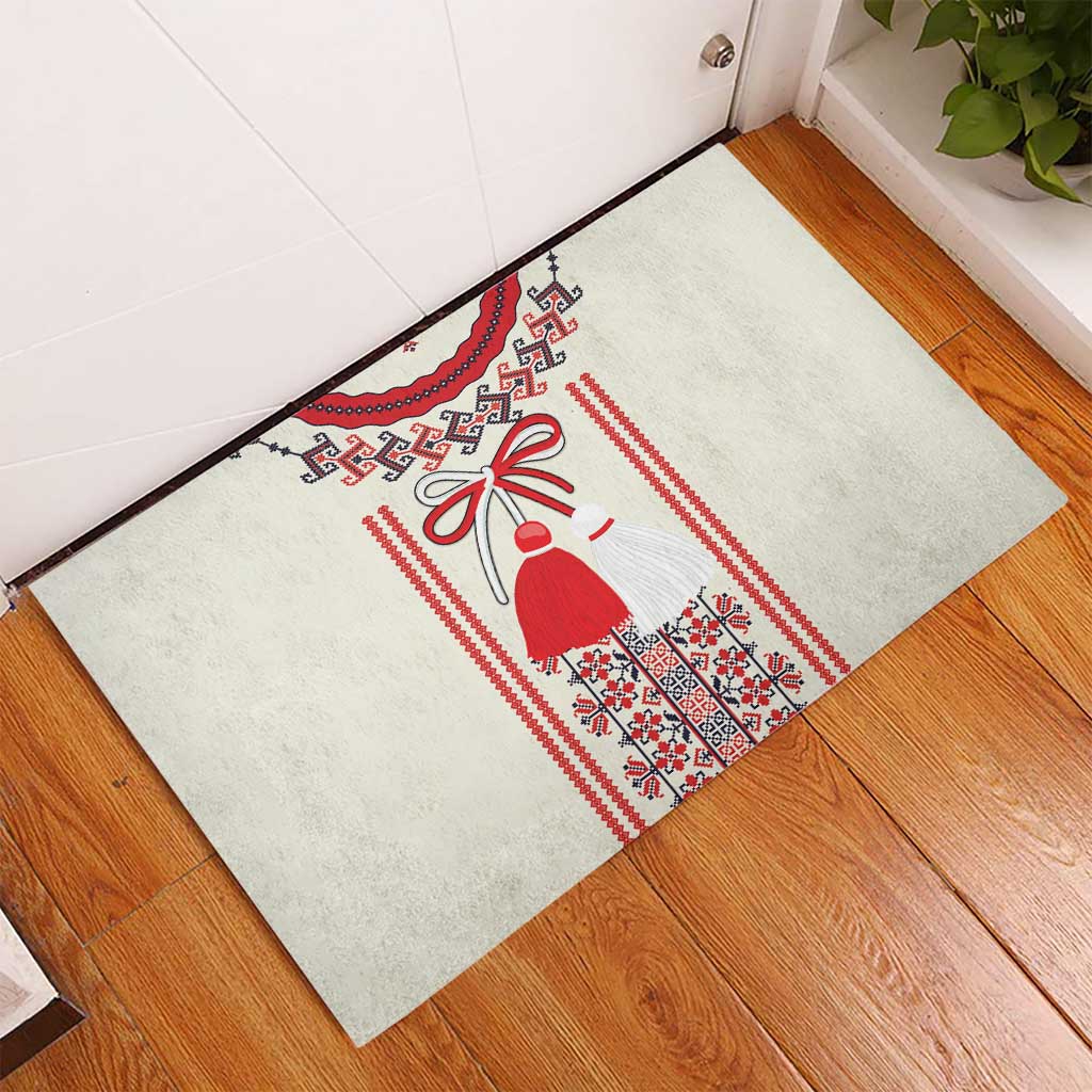 Happy Martisor Day Rubber Doormat Traditional Romanian Folklore Pattern - Wonder Print Shop