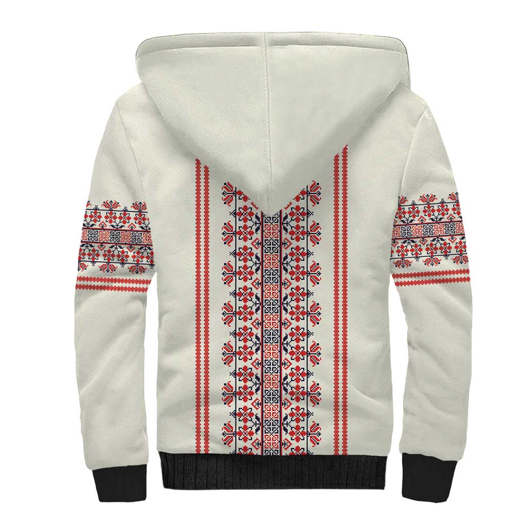 Happy Martisor Day Sherpa Hoodie Traditional Romanian Folklore Pattern - Wonder Print Shop