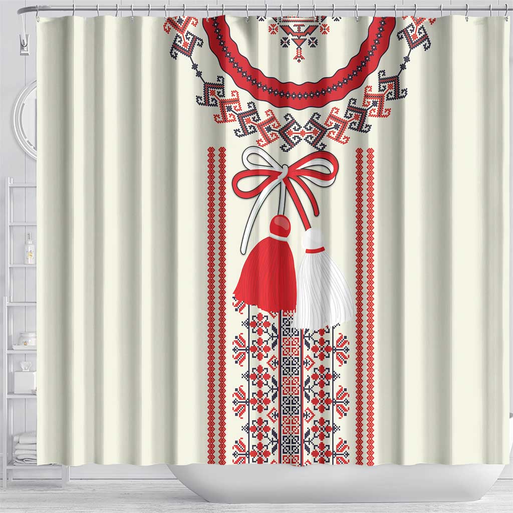 Happy Martisor Day Shower Curtain Traditional Romanian Folklore Pattern - Wonder Print Shop