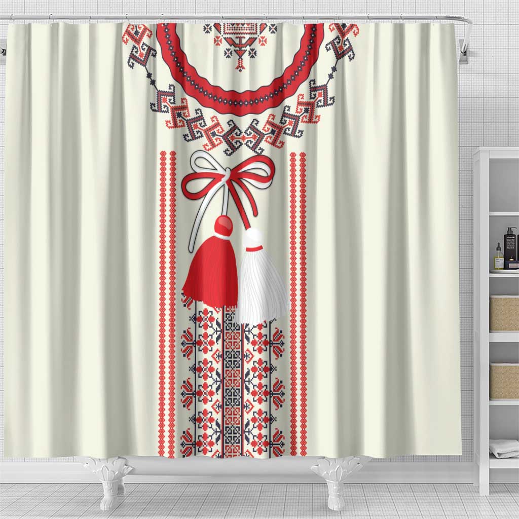 Happy Martisor Day Shower Curtain Traditional Romanian Folklore Pattern - Wonder Print Shop