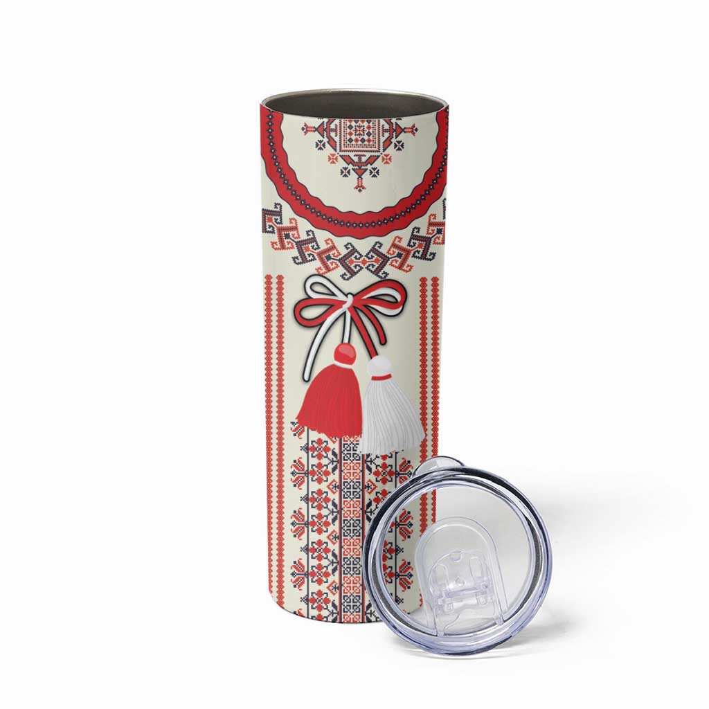 Happy Martisor Day Skinny Tumbler Traditional Romanian Folklore Pattern LT18