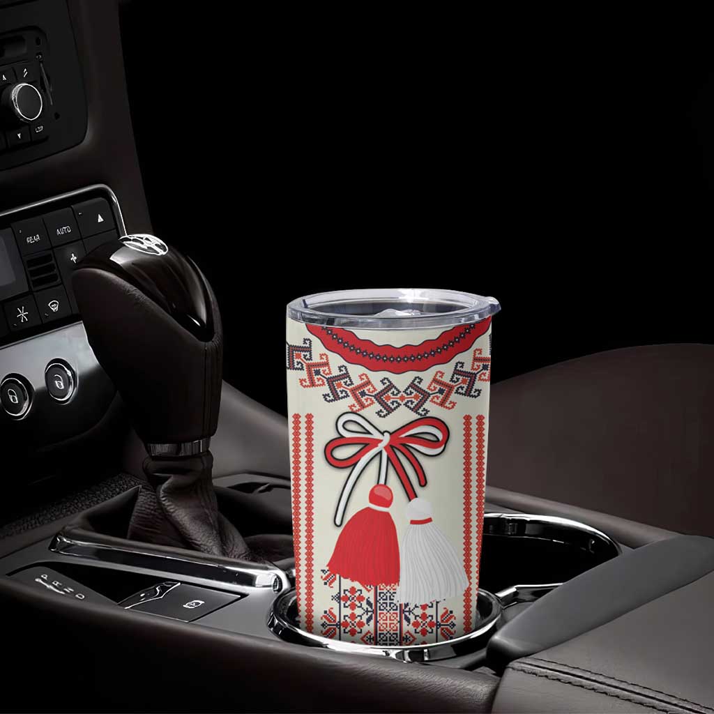 Happy Martisor Day Tumbler Cup Traditional Romanian Folklore Pattern - Wonder Print Shop