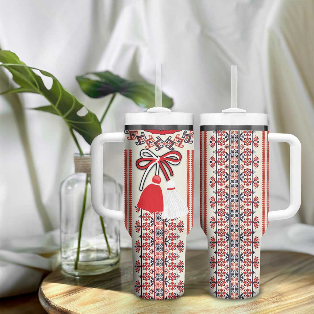 Happy Martisor Day Tumbler With Handle Traditional Romanian Folklore Pattern - Wonder Print Shop