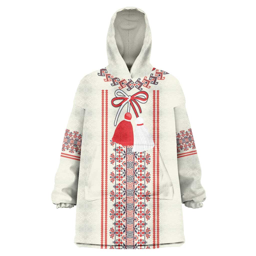 Happy Martisor Day Wearable Blanket Hoodie Traditional Romanian Folklore Pattern - Wonder Print Shop