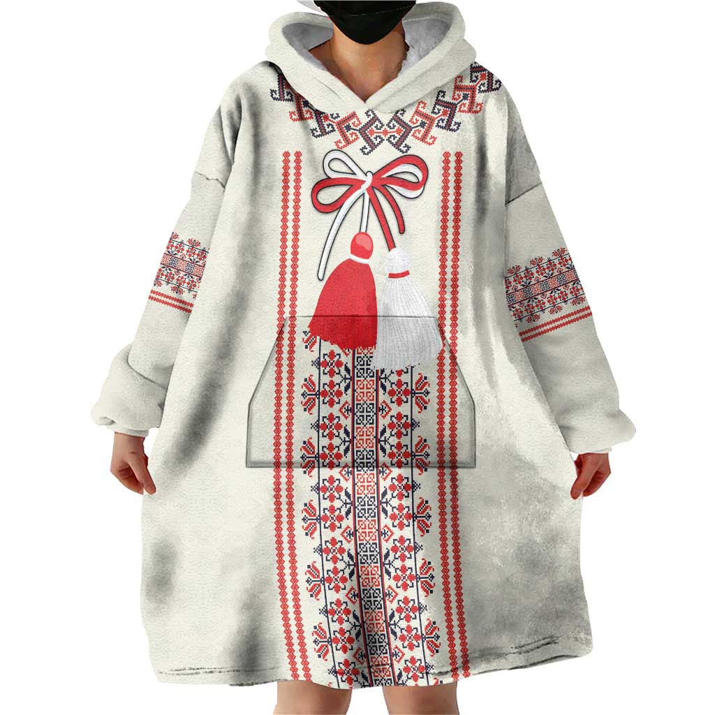 Happy Martisor Day Wearable Blanket Hoodie Traditional Romanian Folklore Pattern - Wonder Print Shop