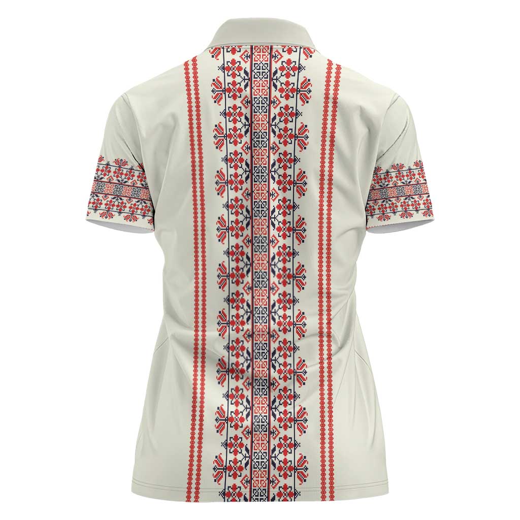 Happy Martisor Day Women Polo Shirt Traditional Romanian Folklore Pattern - Wonder Print Shop