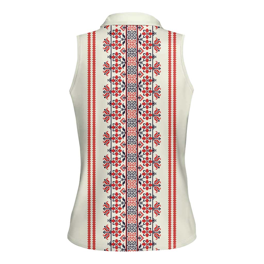 Happy Martisor Day Women Sleeveless Polo Shirt Traditional Romanian Folklore Pattern - Wonder Print Shop