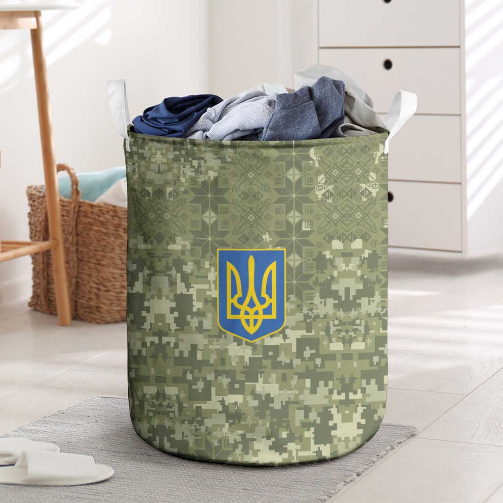 Ukraine Military Vyshyvanka Pattern Laundry Basket Tryzub Emblem Tactical Style - Wonder Print Shop