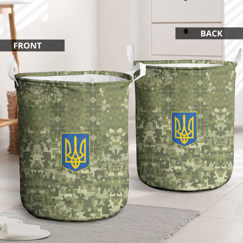 Ukraine Military Vyshyvanka Pattern Laundry Basket Tryzub Emblem Tactical Style - Wonder Print Shop