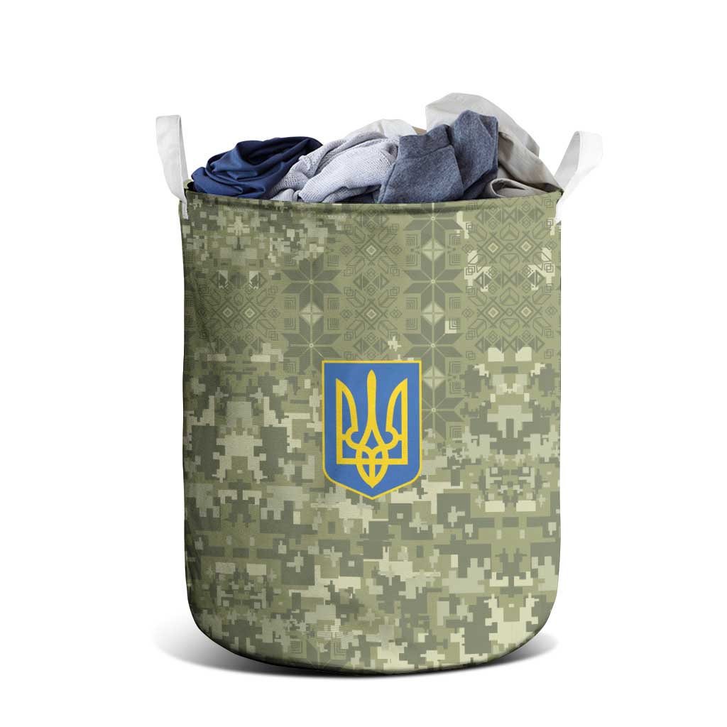 Ukraine Military Vyshyvanka Pattern Laundry Basket Tryzub Emblem Tactical Style - Wonder Print Shop