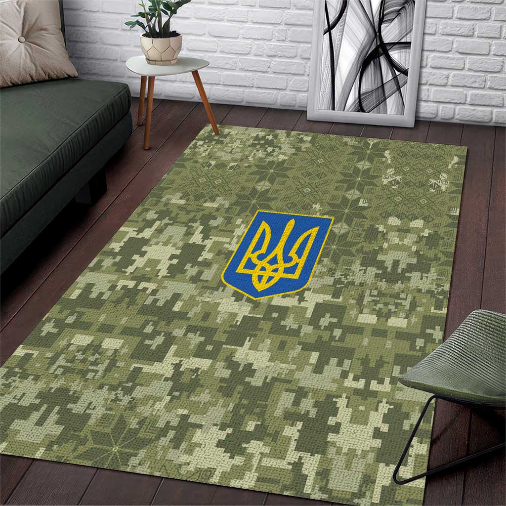 Ukraine Military Vyshyvanka Pattern Area Rug Tryzub Emblem Tactical Style - Wonder Print Shop