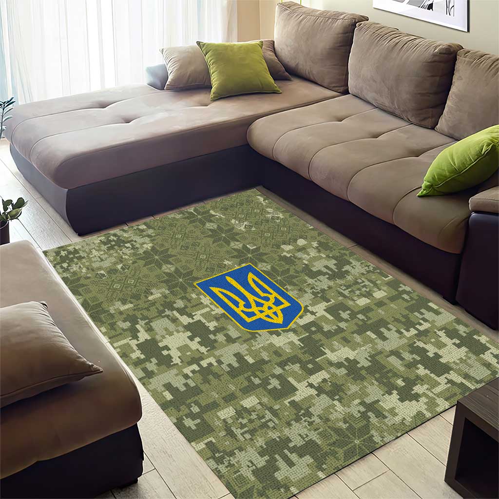 Ukraine Military Vyshyvanka Pattern Area Rug Tryzub Emblem Tactical Style - Wonder Print Shop