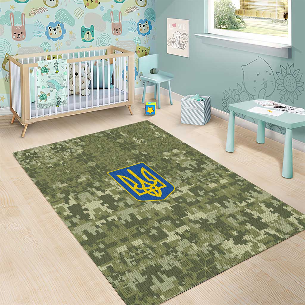 Ukraine Military Vyshyvanka Pattern Area Rug Tryzub Emblem Tactical Style - Wonder Print Shop