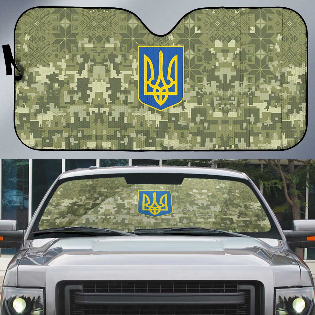 Ukraine Military Vyshyvanka Pattern Auto Sun Shade Tryzub Emblem Tactical Style - Wonder Print Shop