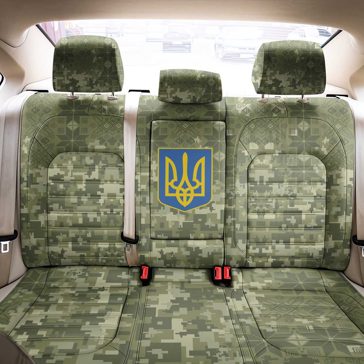 Ukraine Military Vyshyvanka Pattern Back Car Seat Cover Tryzub Emblem Tactical Style - Wonder Print Shop